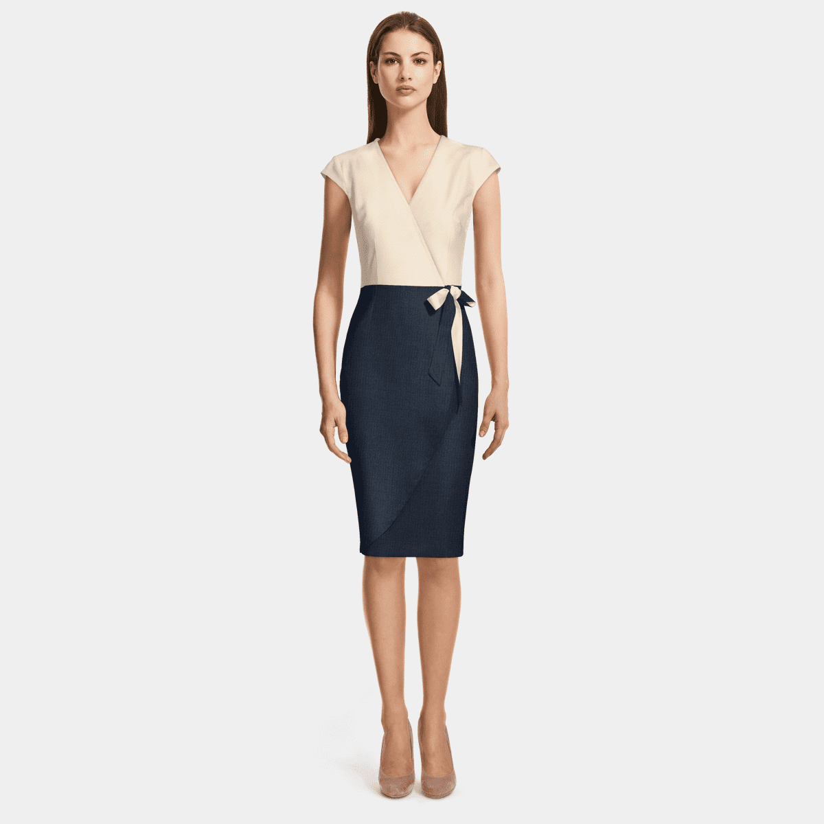 Grey / Light Blue Wrap V-Neck Knit Dress main image 0