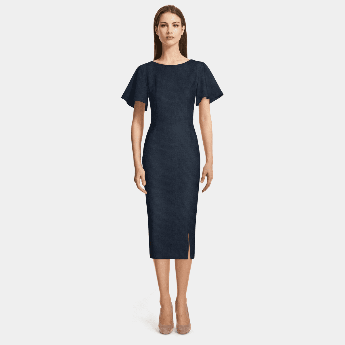 2877 Navy Blue Bell Sleeve Dress