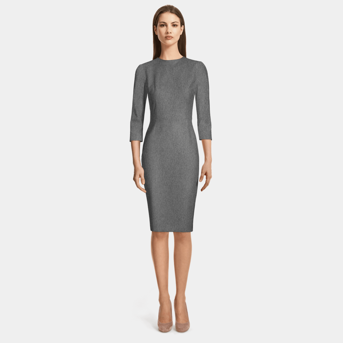 Grey 3/4 sleeve crew neck Sheath Dress Sumissura