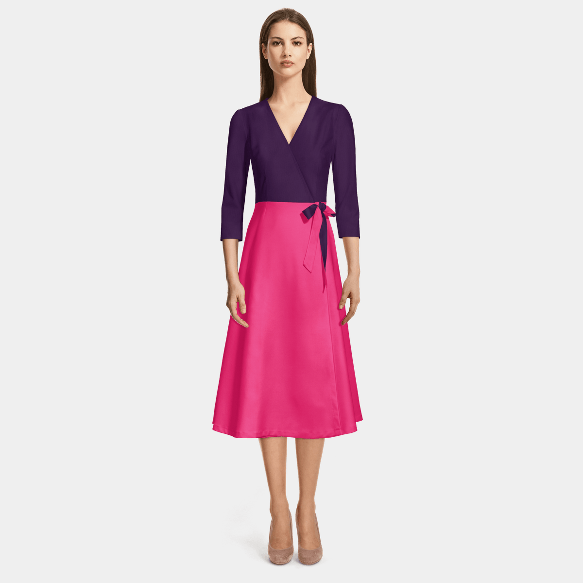 (4p. pack) Purple Printed Viscose Midi Dress - V3 main image 0