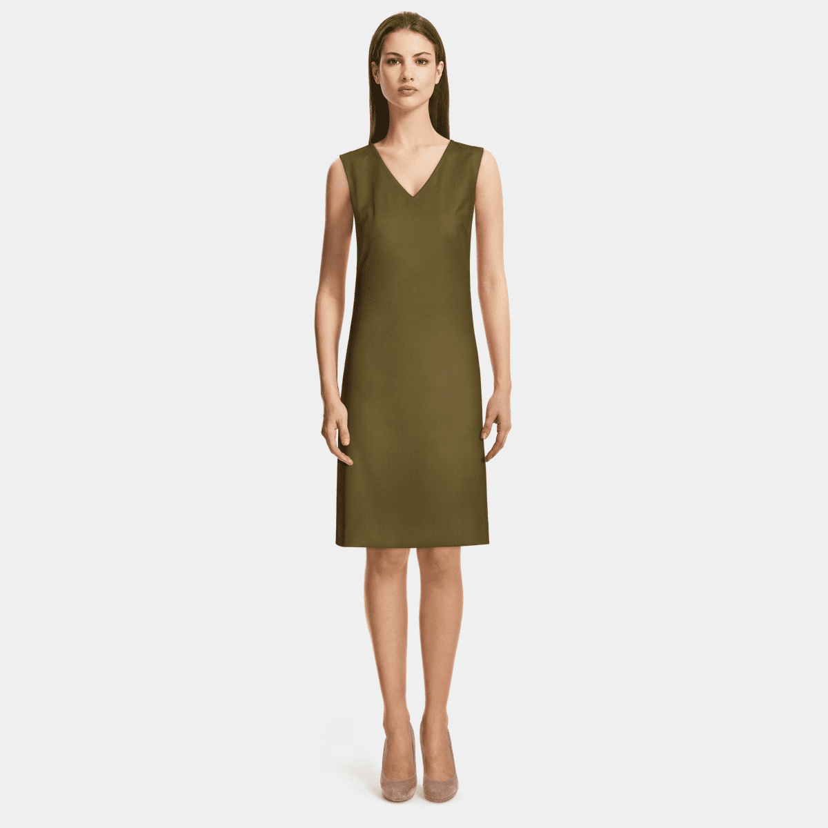 Green vneck Shift Dress Sumissura