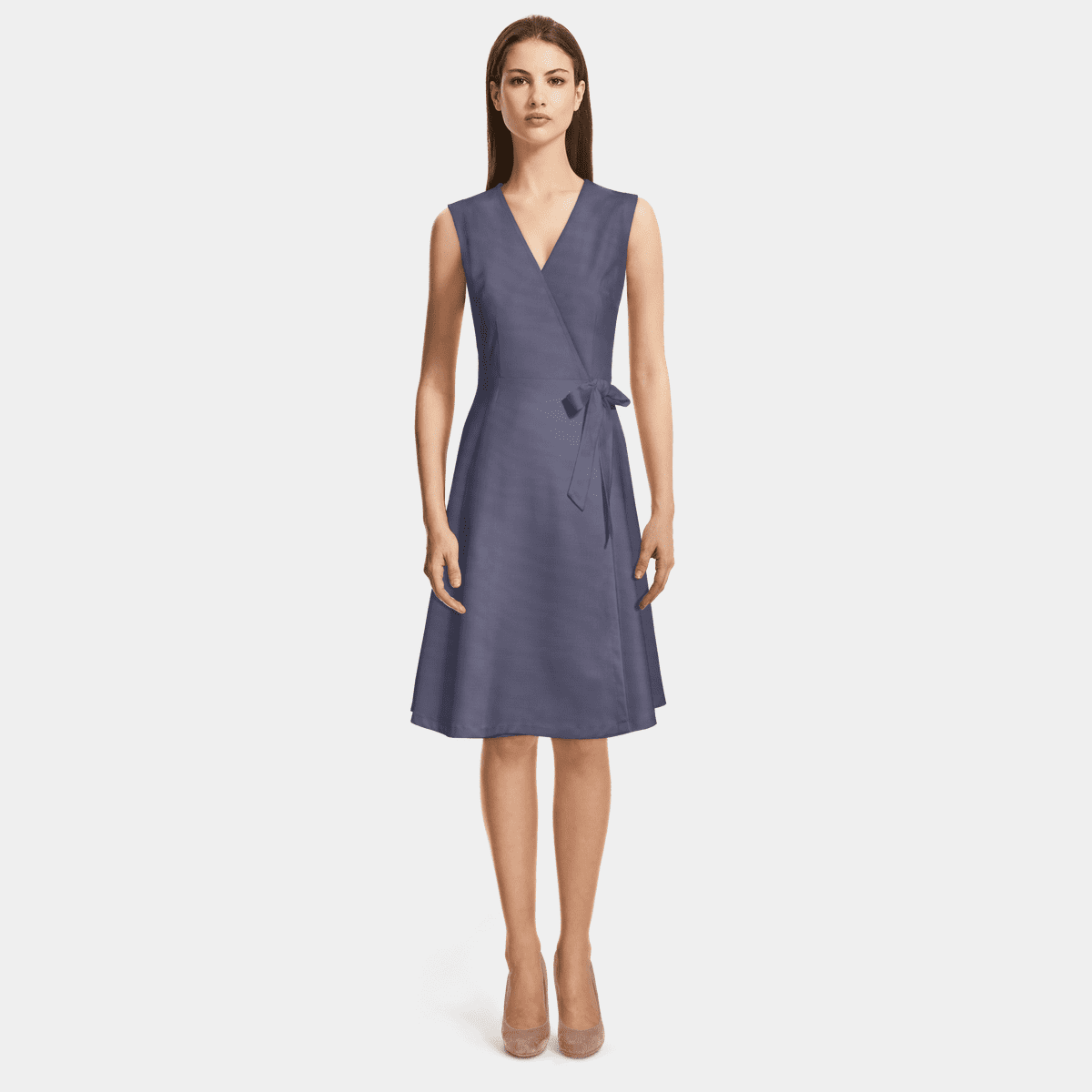 Blue vneck Wrap Dress Sumissura
