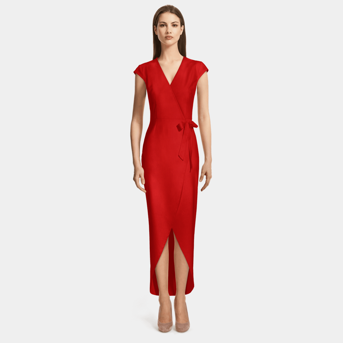 Intense Red vneck Wrap Long Dress Sumissura