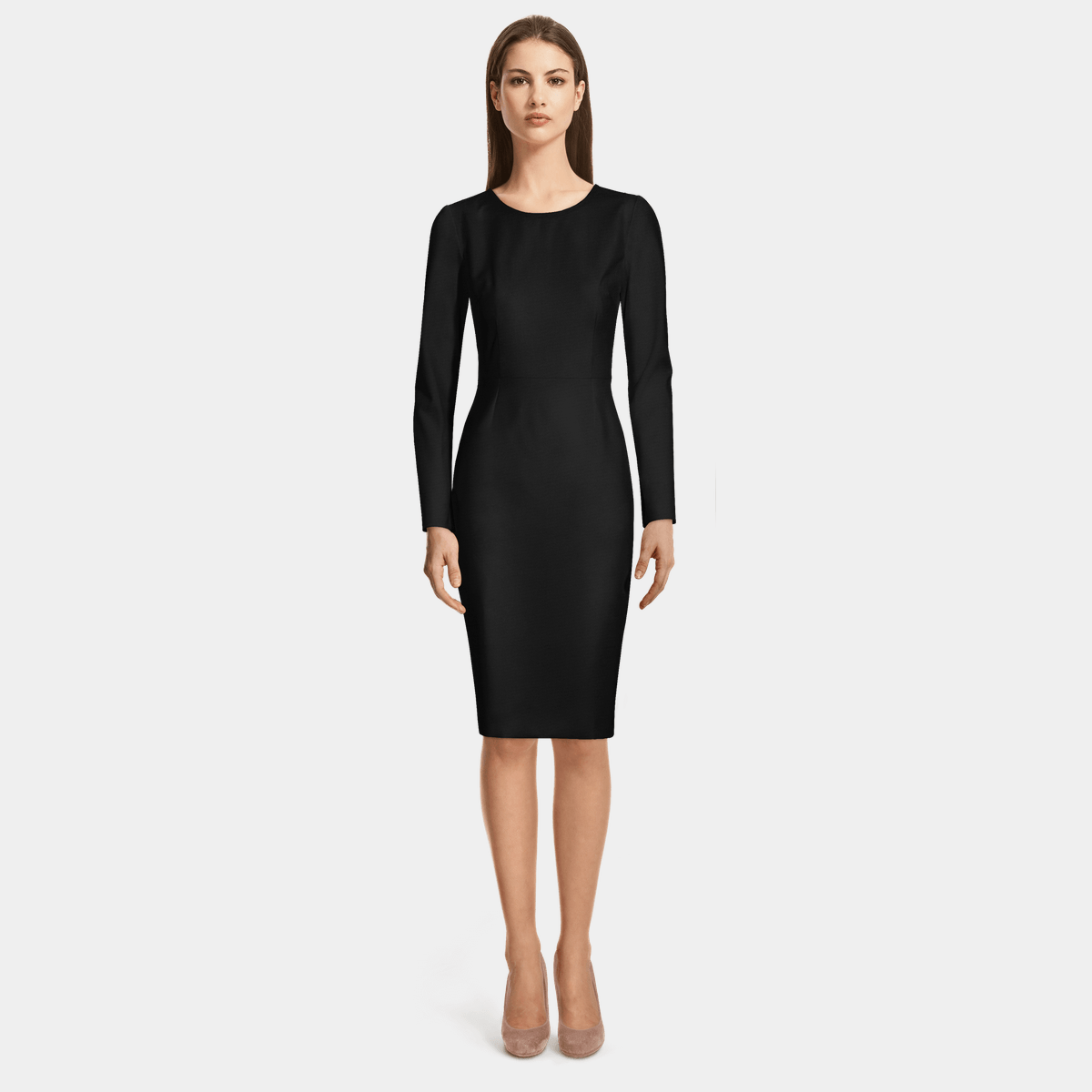 Black long sleeve round neck Sheath Dress