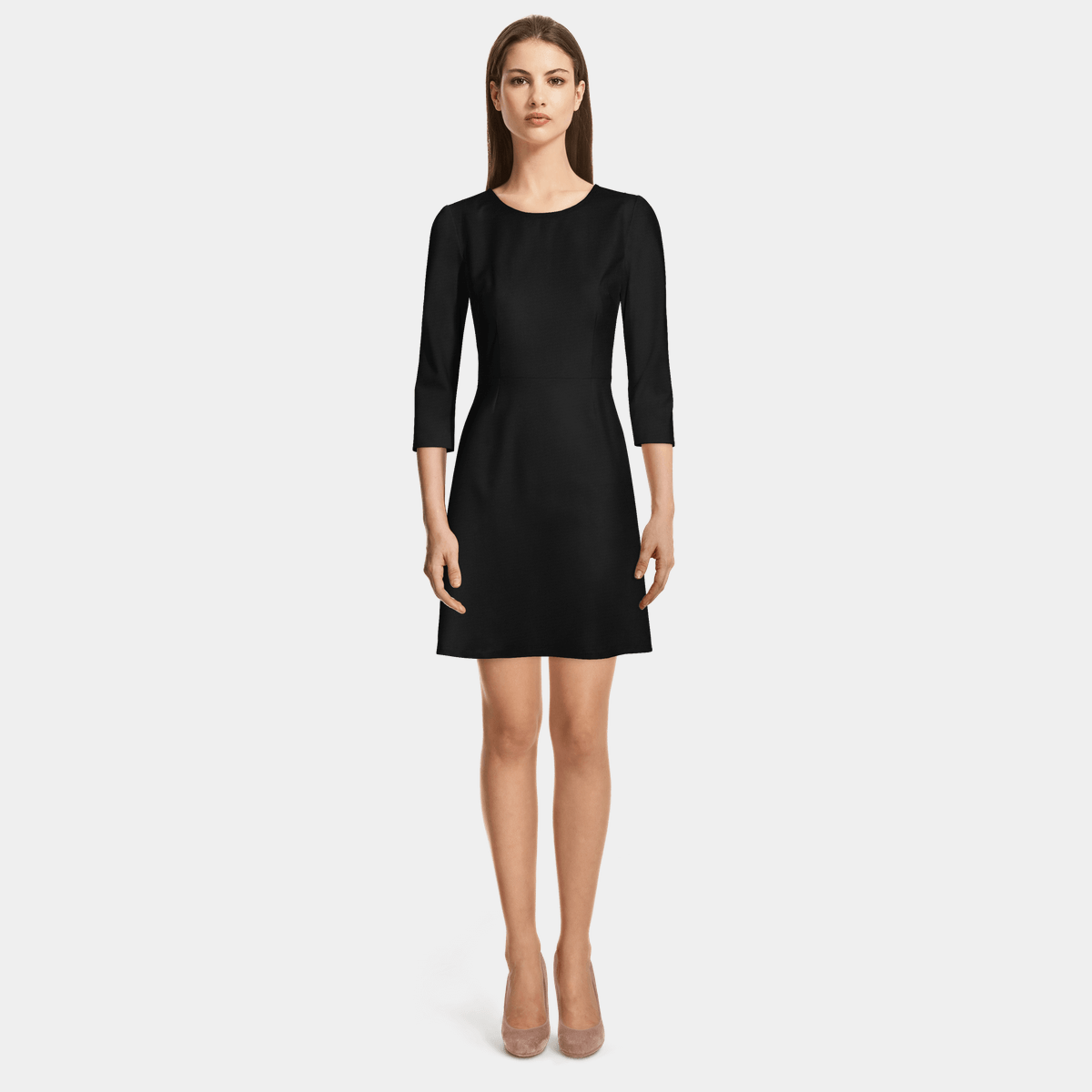 Black 3/4 sleeve round neck Skater Dress