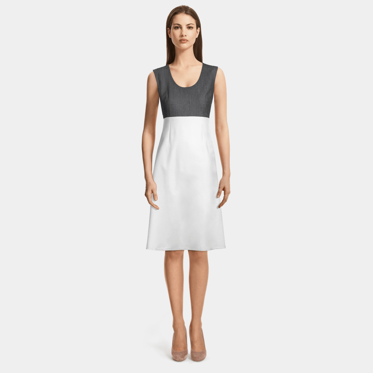 Grey and White uneck A line Dress Sumissura