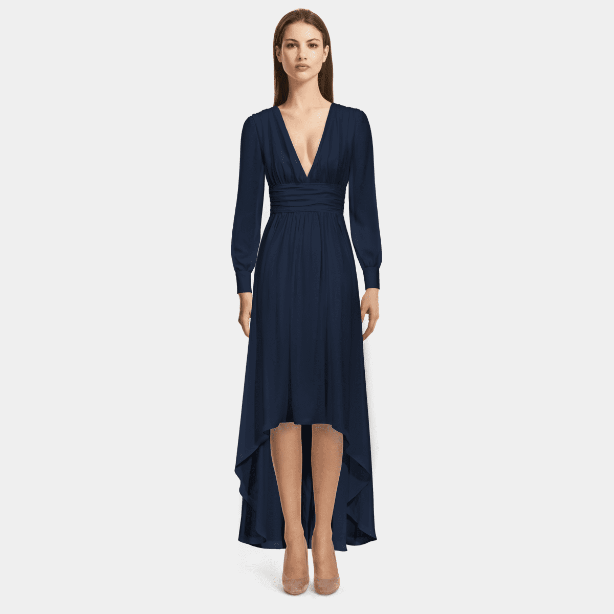 Navy High Neck Chiffon Maxi Dress