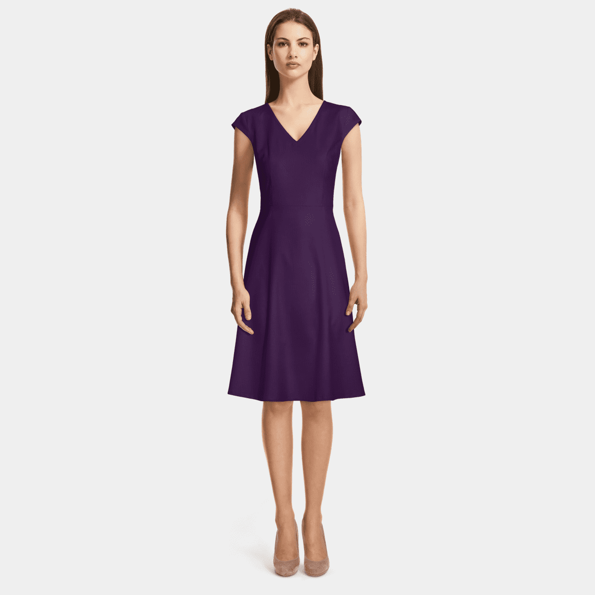 Dark Purple v-neck Flared Dress Dark Purple v-neck Flared Dress