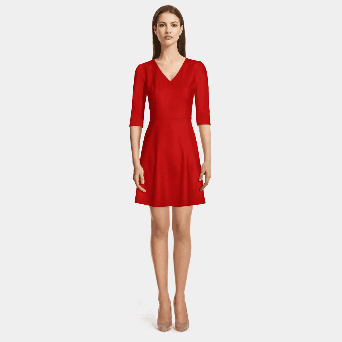 Intense Red elbow sleeve vneck Skater Dress Sumissura
