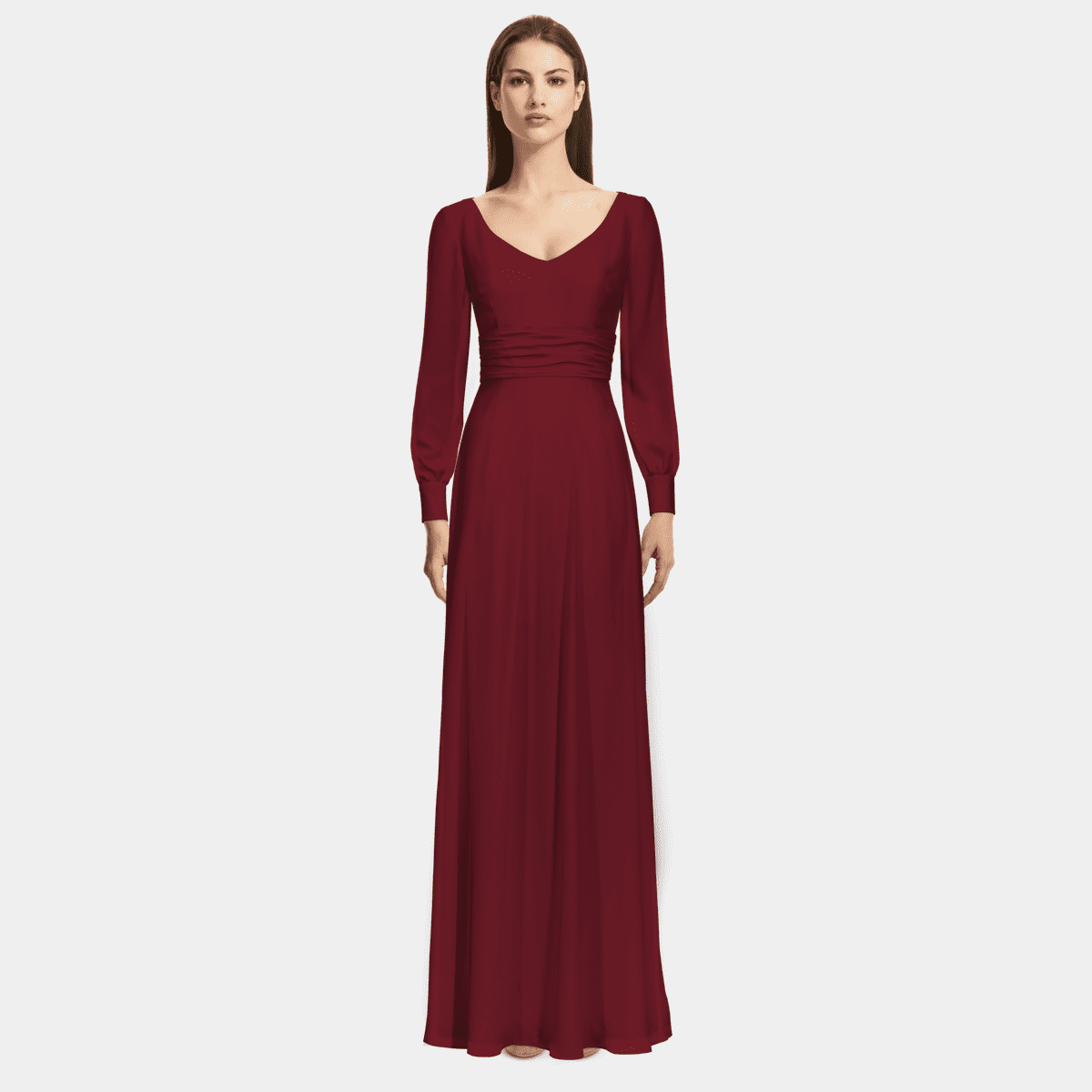 Burgundy long sleeve Empire Maxi Dress | Sumissura