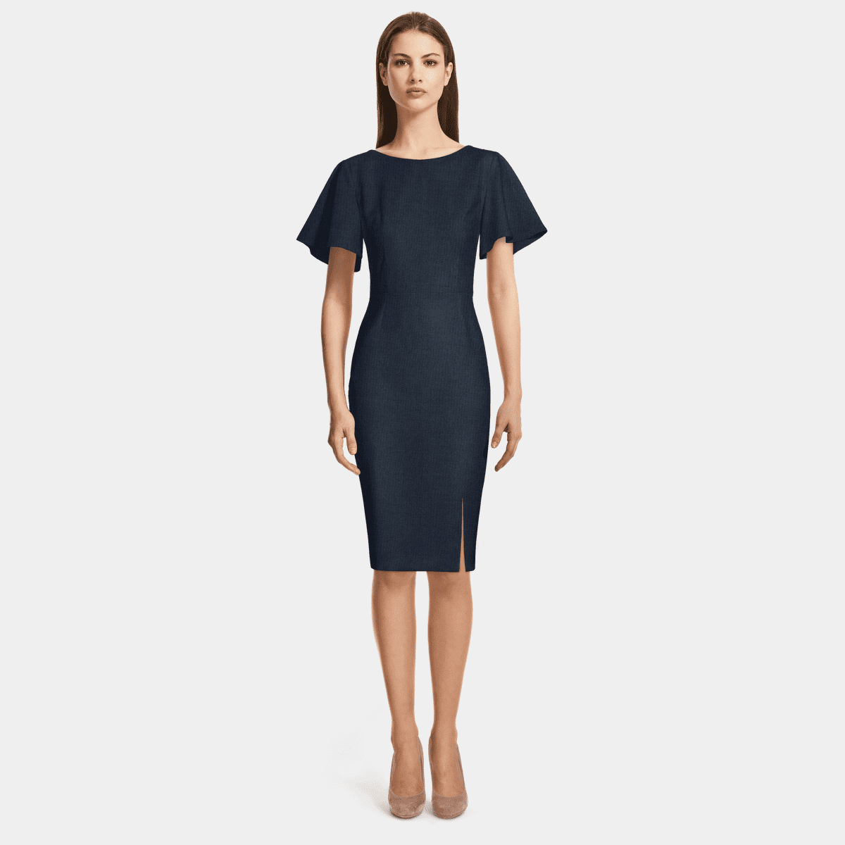 1310834 Navy Blue Bell Sleeve Lace Dress