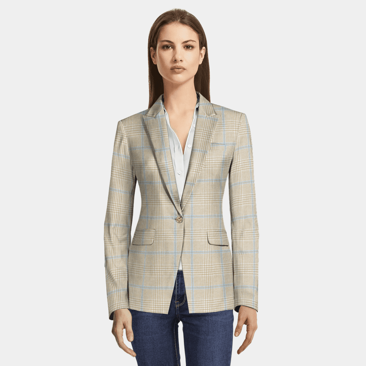 Moxidress Lapel Single Button Classic Plaid Blazer