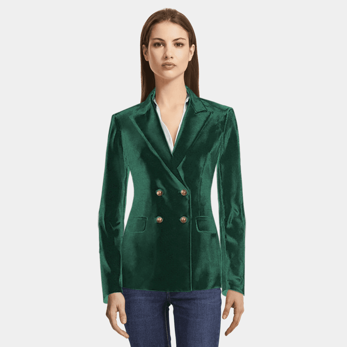 Forest green velvet double breasted wide lapel Blazer with 4 brass ...