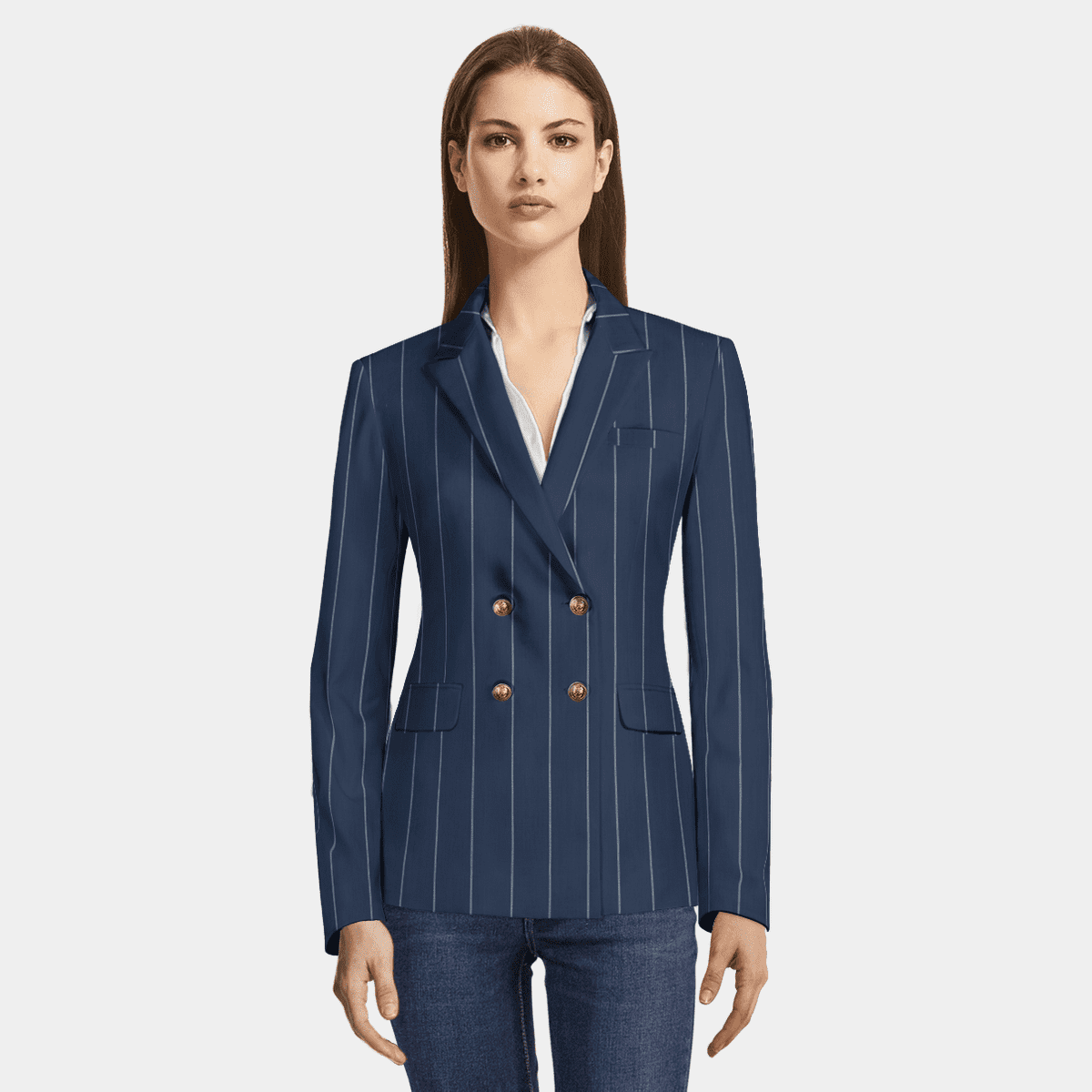 Navy Stripe Double Breasted Blazer Soft