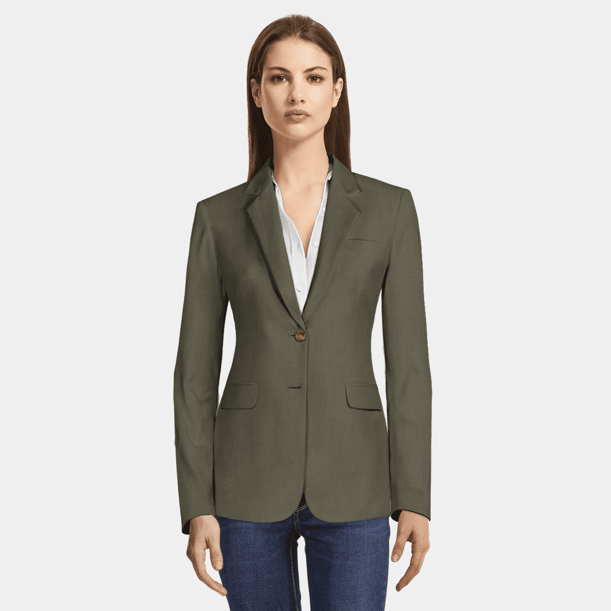 Khaki green breathable stretch cotton-linen Blazer