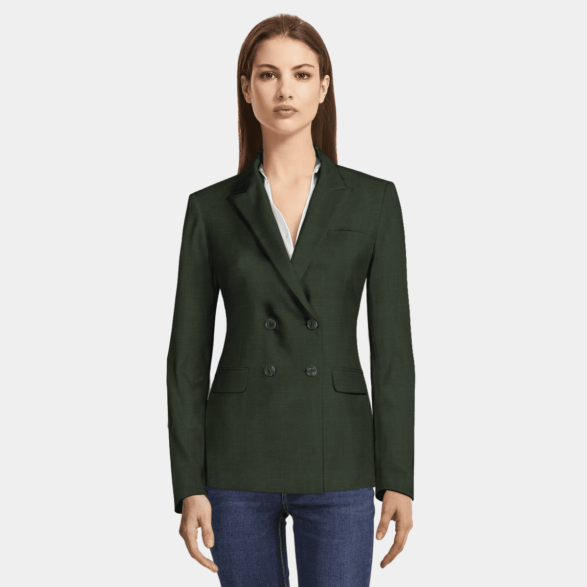 Forest green stretch double breasted year-round Blazer