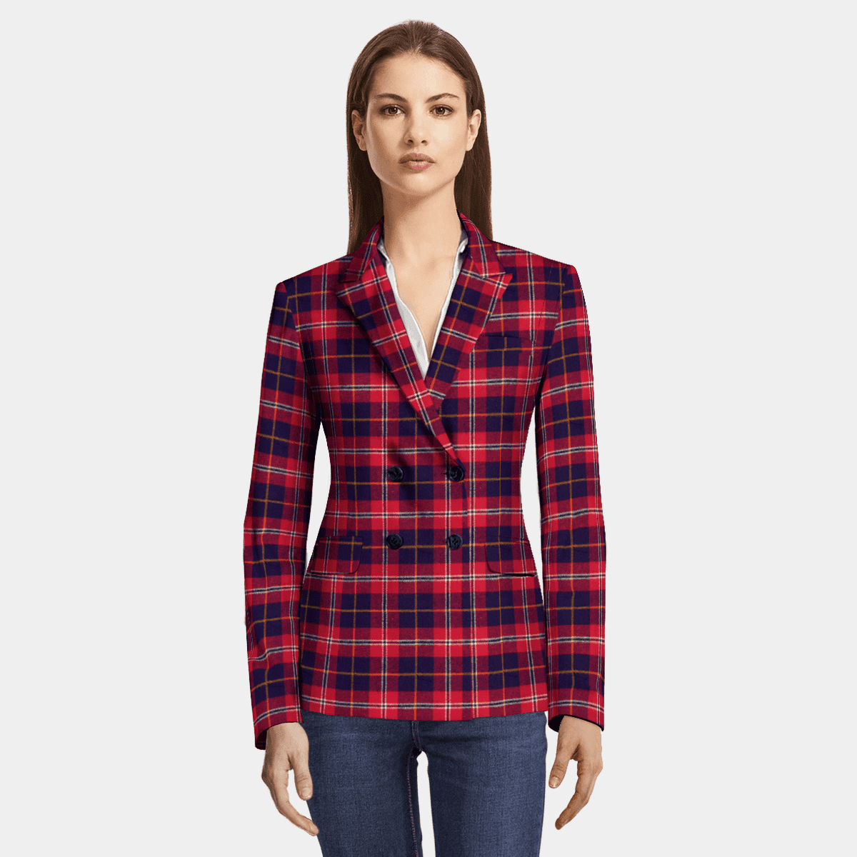 Red Plaid cotton double breasted Blazer $179 | Sumissura