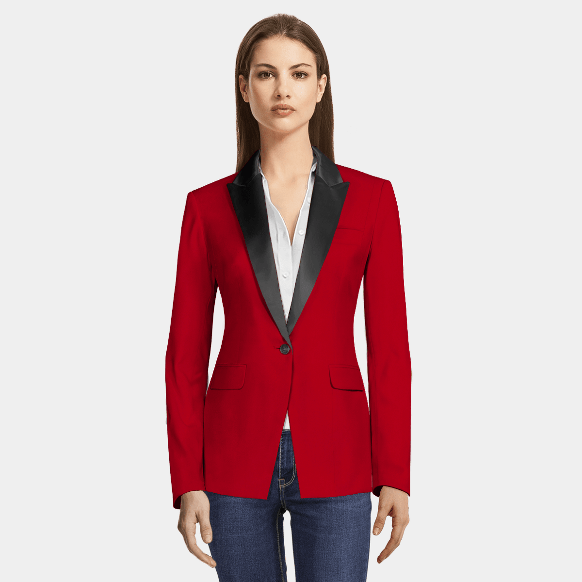 Red one-button Tuxedo Blazer with | Sumissura