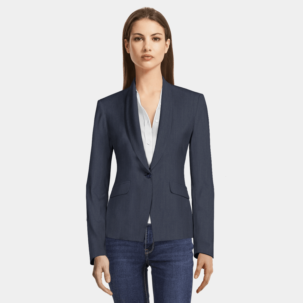 Navy Blue linen one-button cropped 