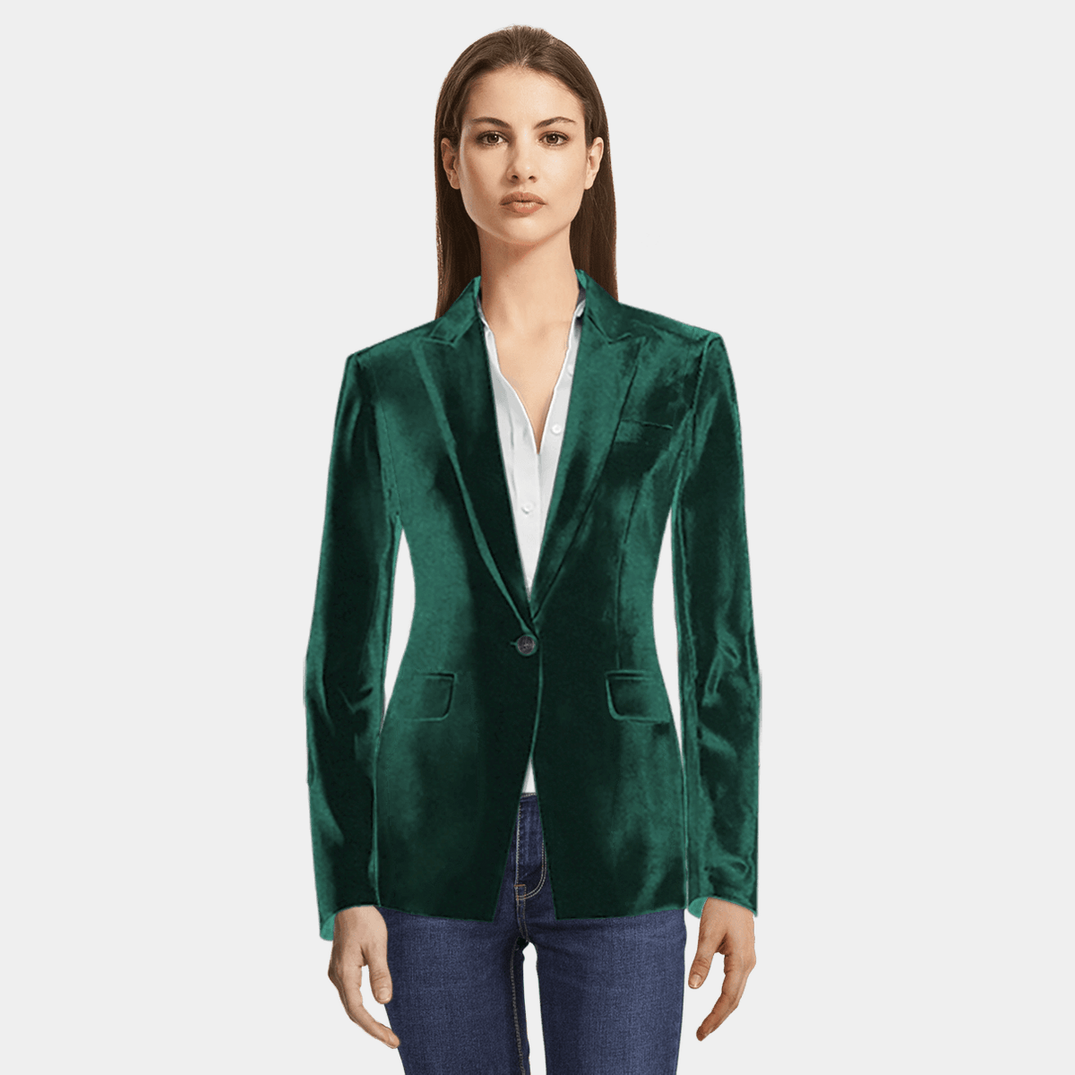 HeLov Women 1 Button Velvet Blazer Coat Slim Fit Casual Lapel Office Jacket Suit