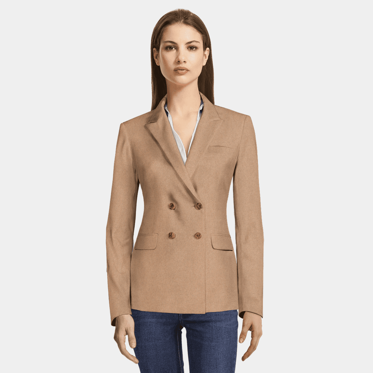 double breasted camel blazer