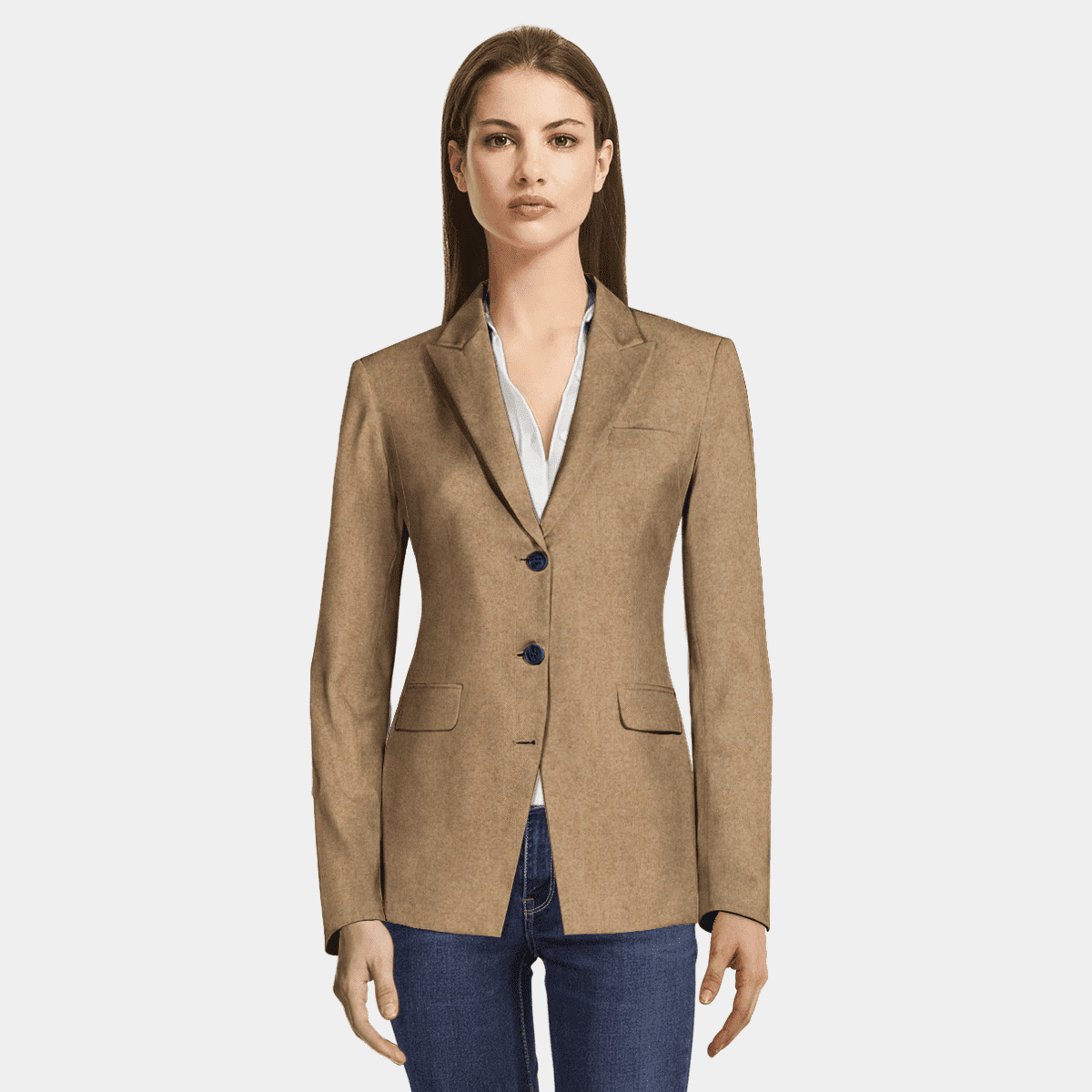 camel button front slim coat