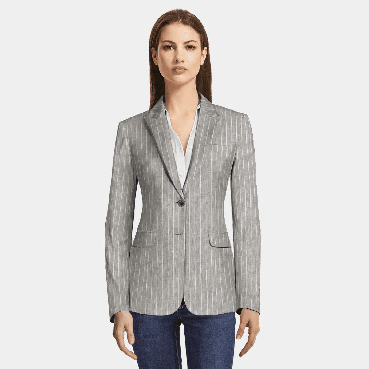 Grey striped linen Blazer with peak 