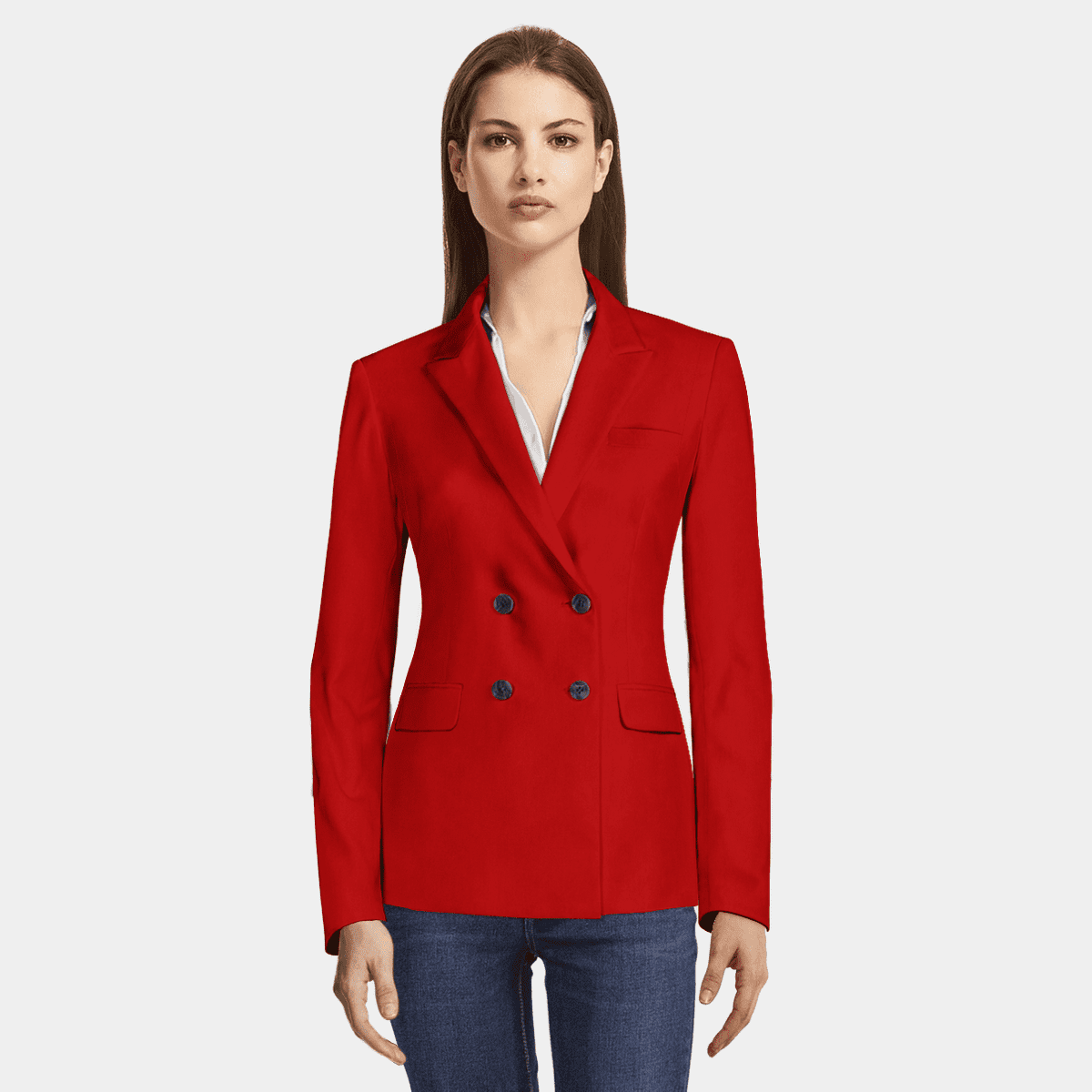 Intense Red stretch double breasted Blazer | Sumissura