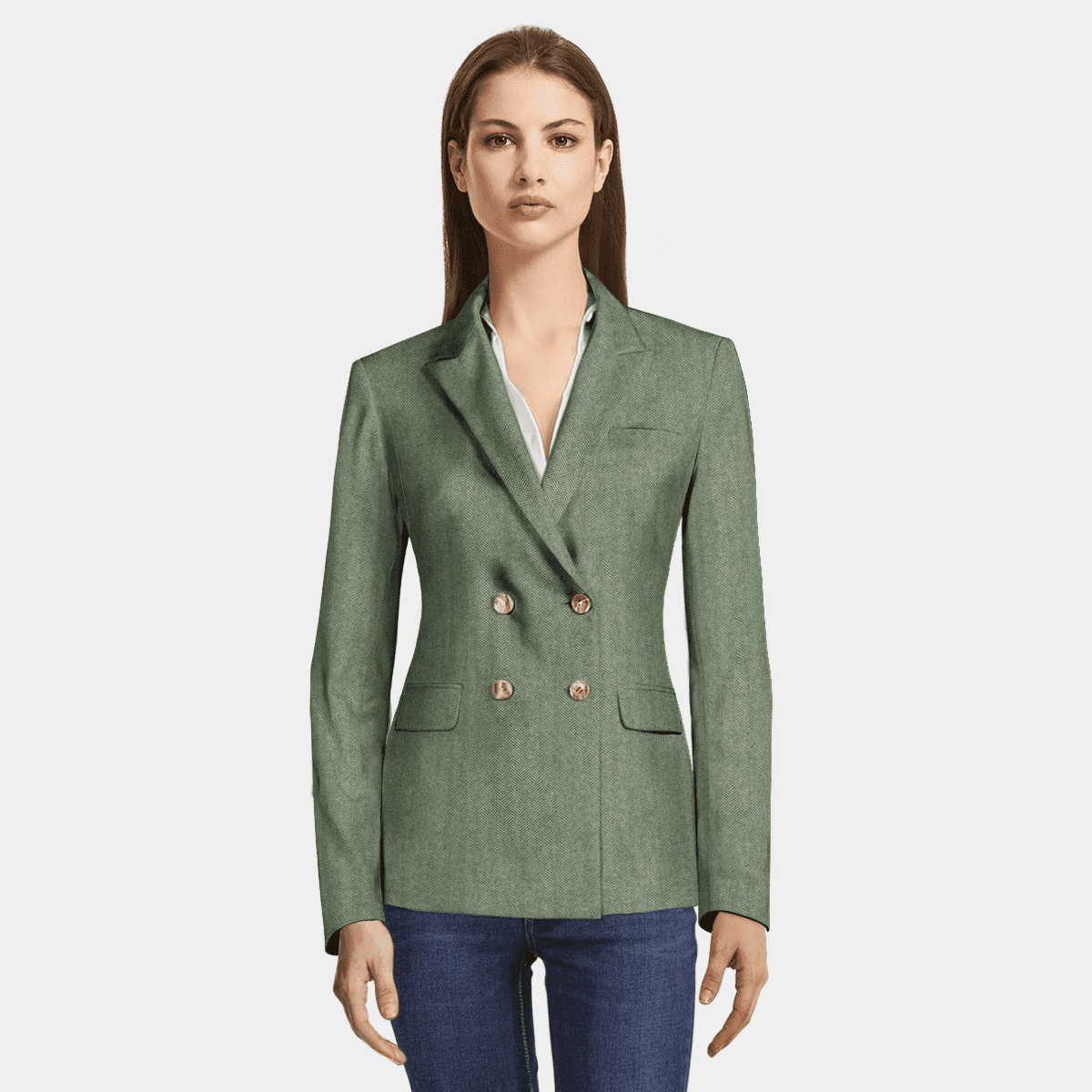 Light Green tweed double breasted Jacket