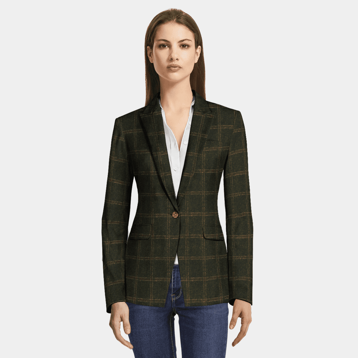 Green Plaid tweed one-button Jacket with peak lapels | Sumissura