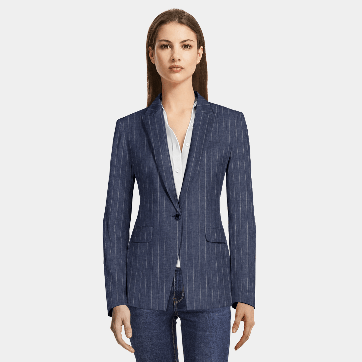 Navy Blue striped linen Blazer with peak lapels 229 Sumissura