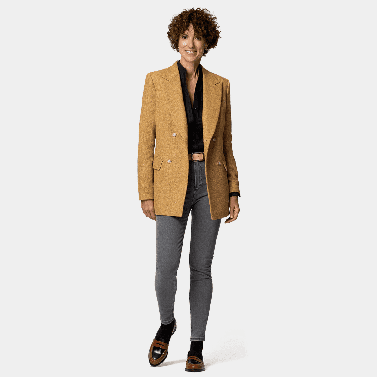 Mustard Tweed Double Breasted Jacket Relaxed Fit Sumissura 8482