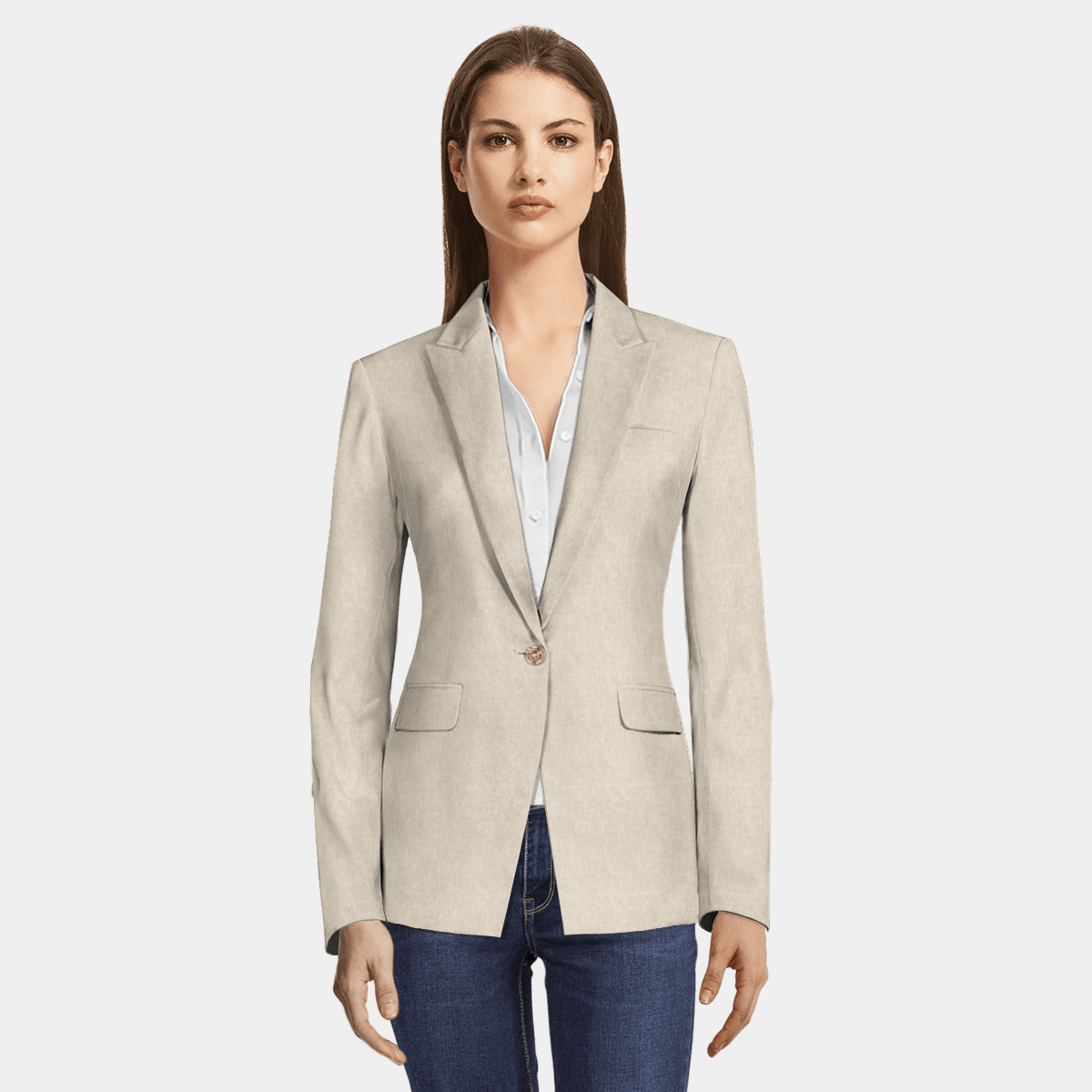 Sand Linen One-button Blazer With Peak Lapels $218 | Sumissura