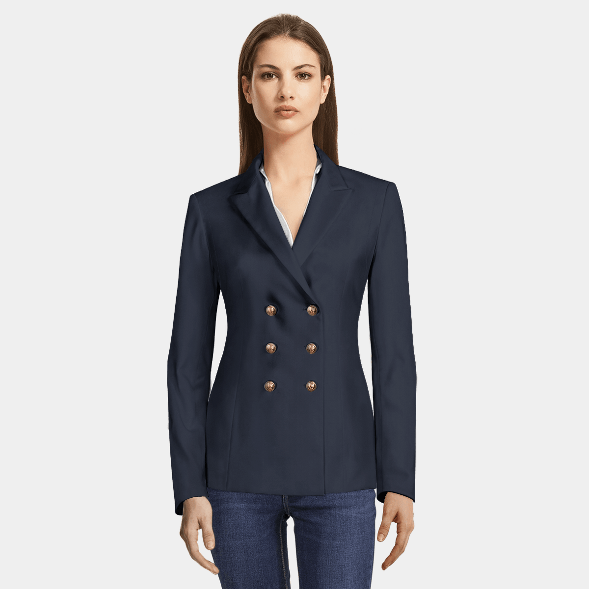 Navy blue double-breasted essential Blazer with 6 brass buttons