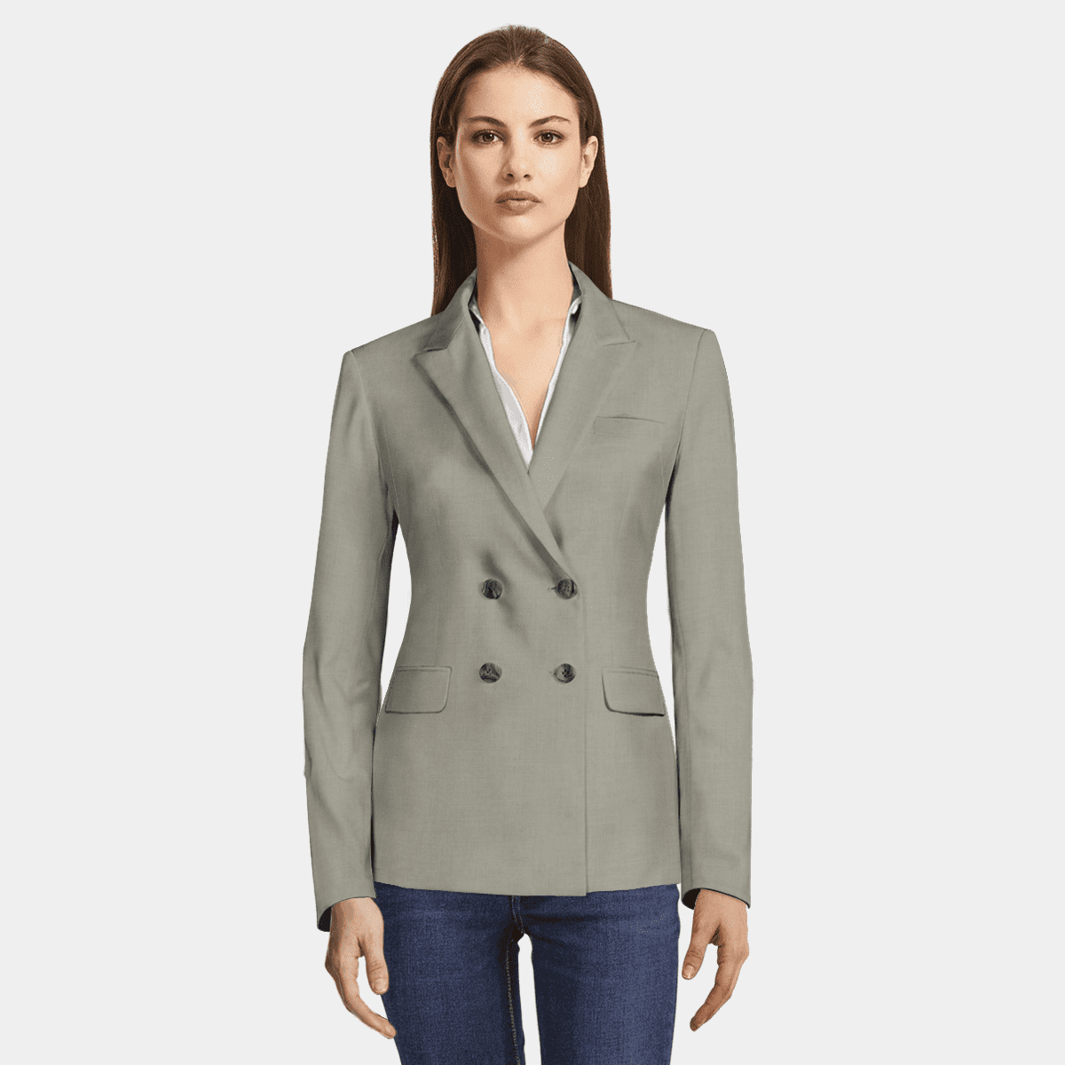 Grey stretch double breasted Blazer | Sumissura