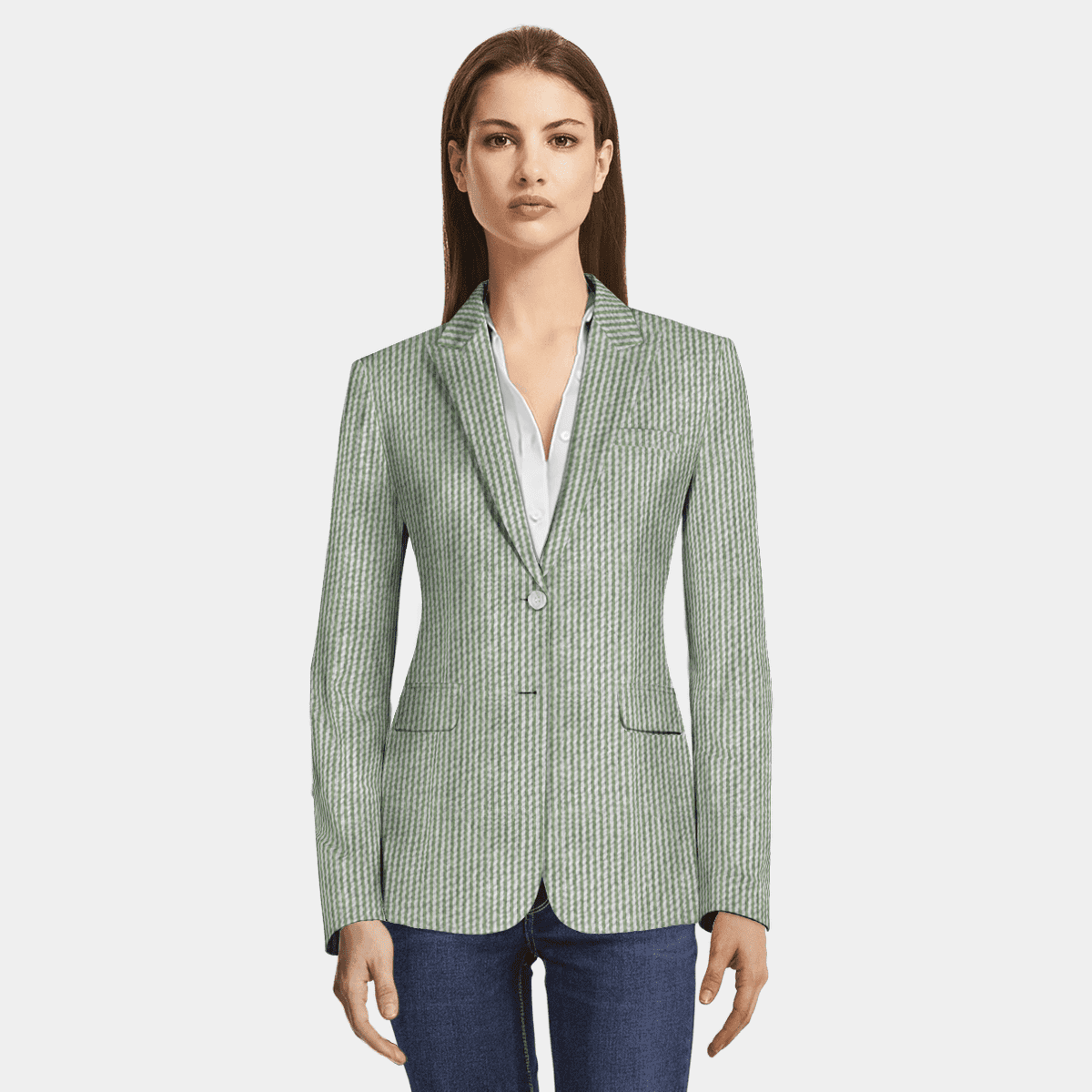 Green seersucker Blazer with peak lapels | Sumissura