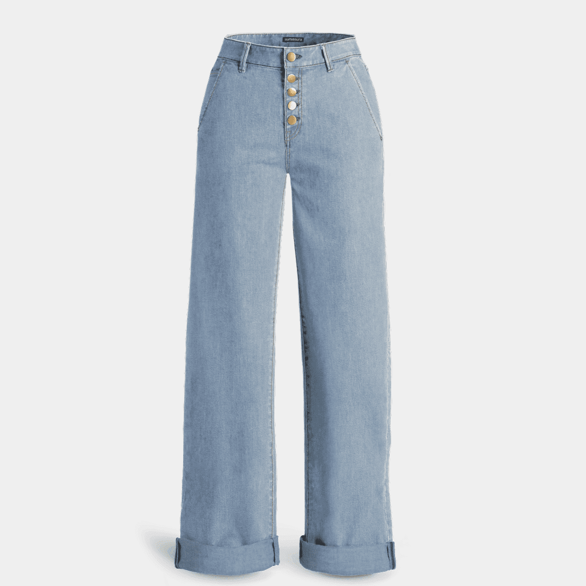 Rolled-up Wide leg Jeans with exposed fly buttons