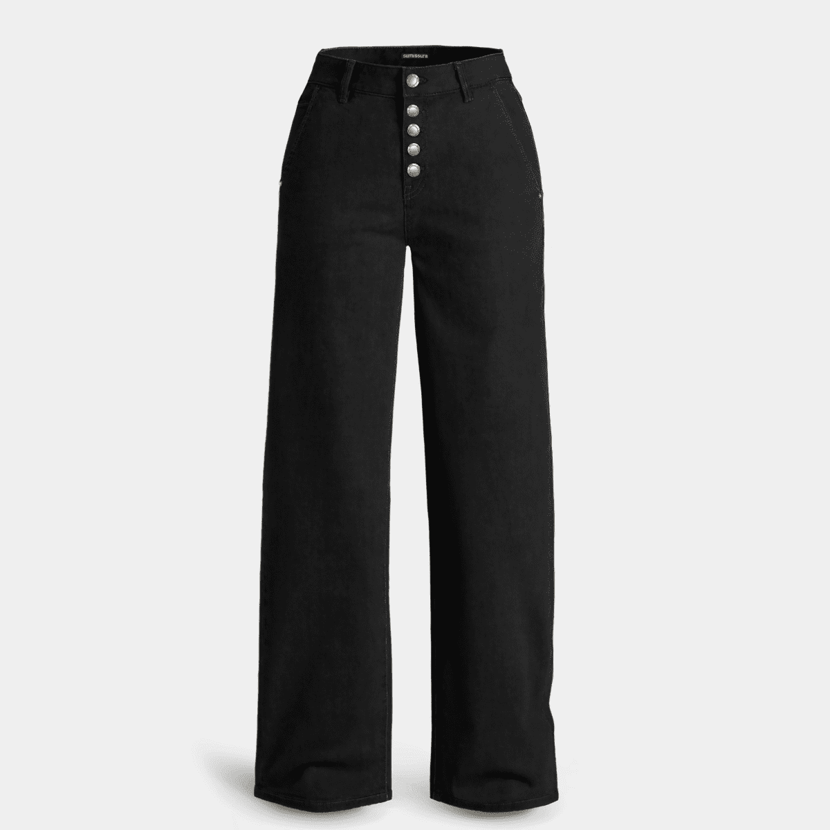 True black Wide leg Jeans with exposed fly buttons