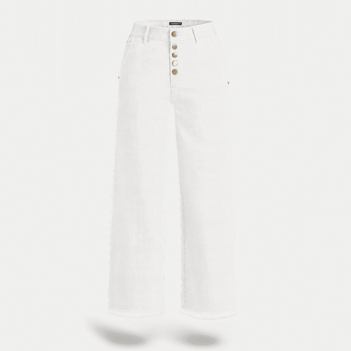 Uniform white frayed ankle-length Wide leg Jeans with exposed fly ...