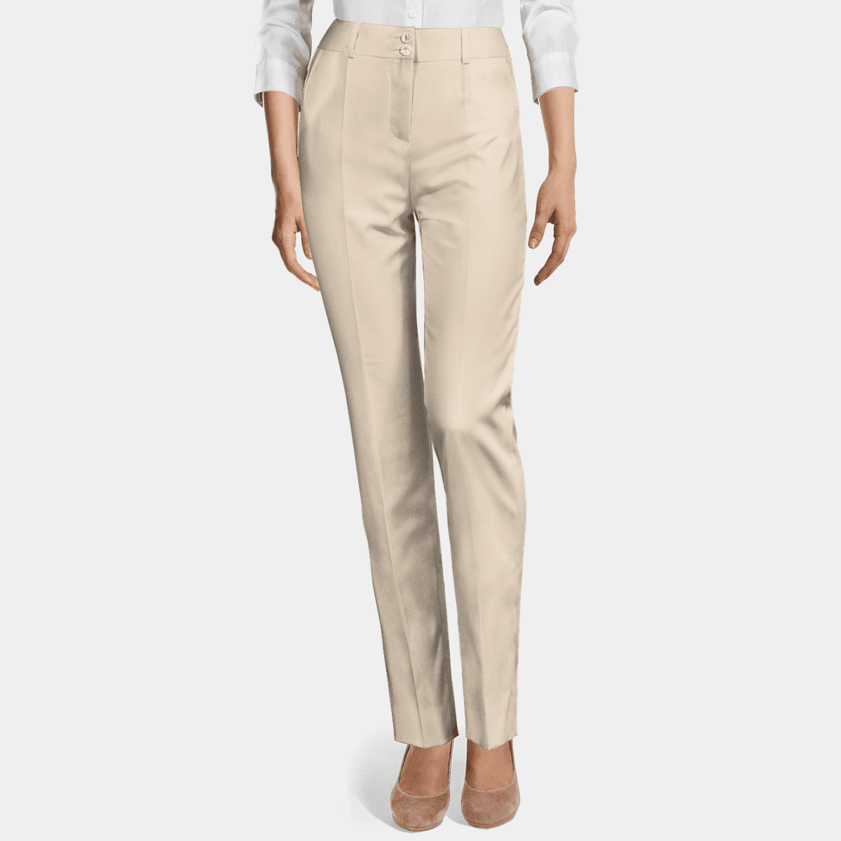 White Shirt with Beige High Waisted Pants