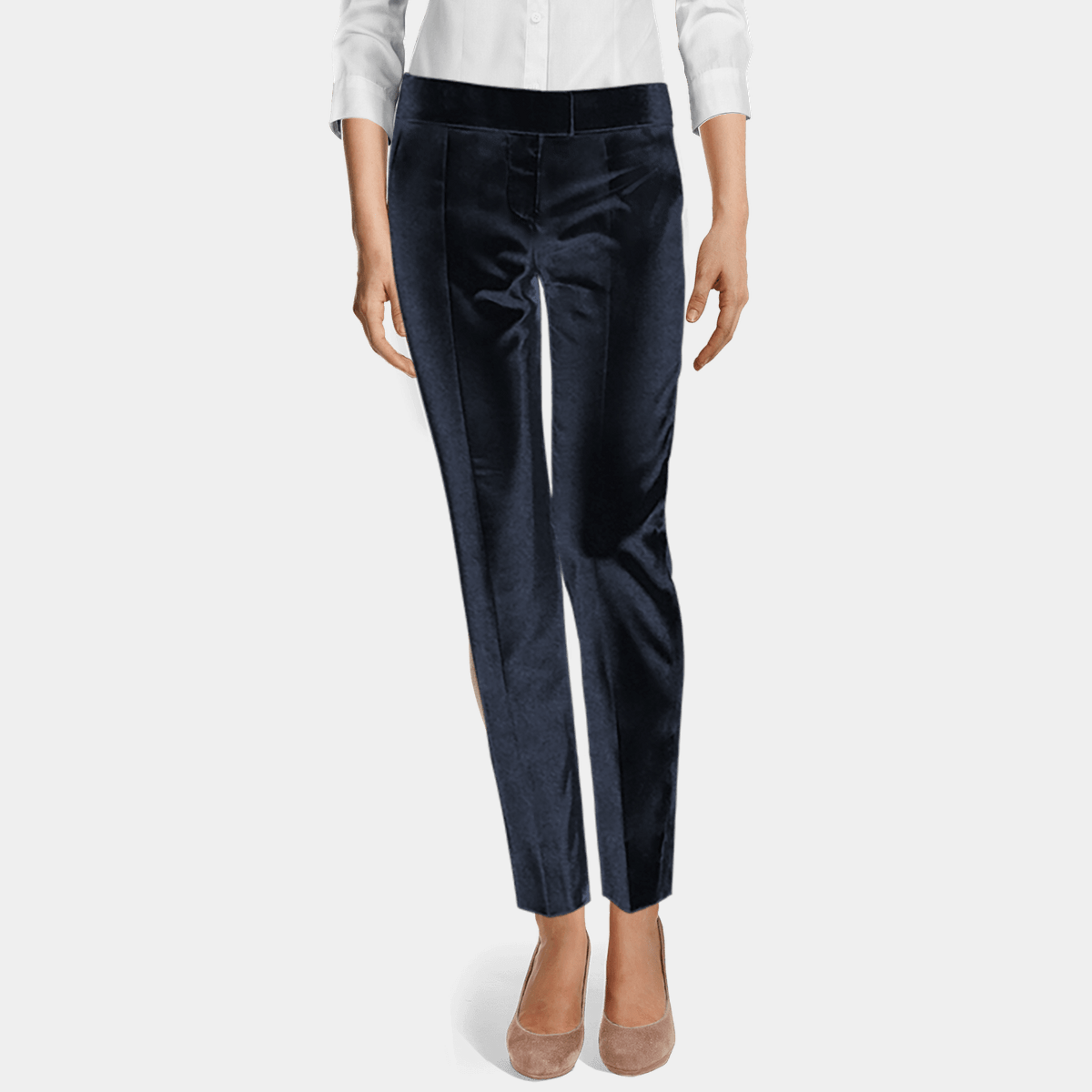 Navy blue high waisted flat-front essential Cigarette Pants