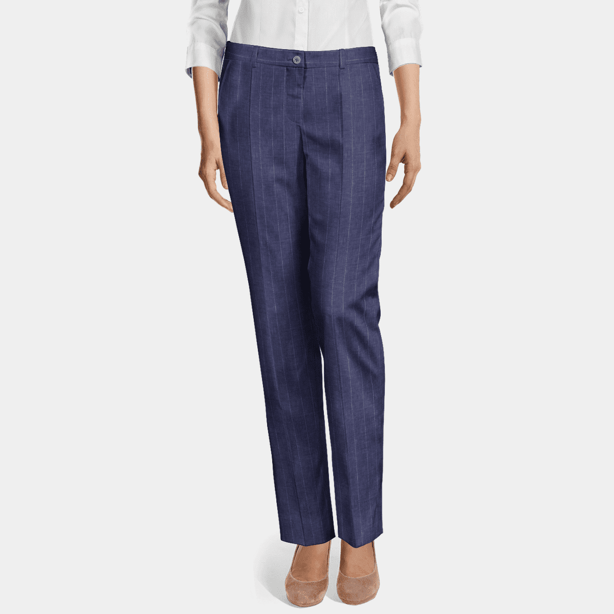 Navy blue linen flat-front slim fit Dress Pants