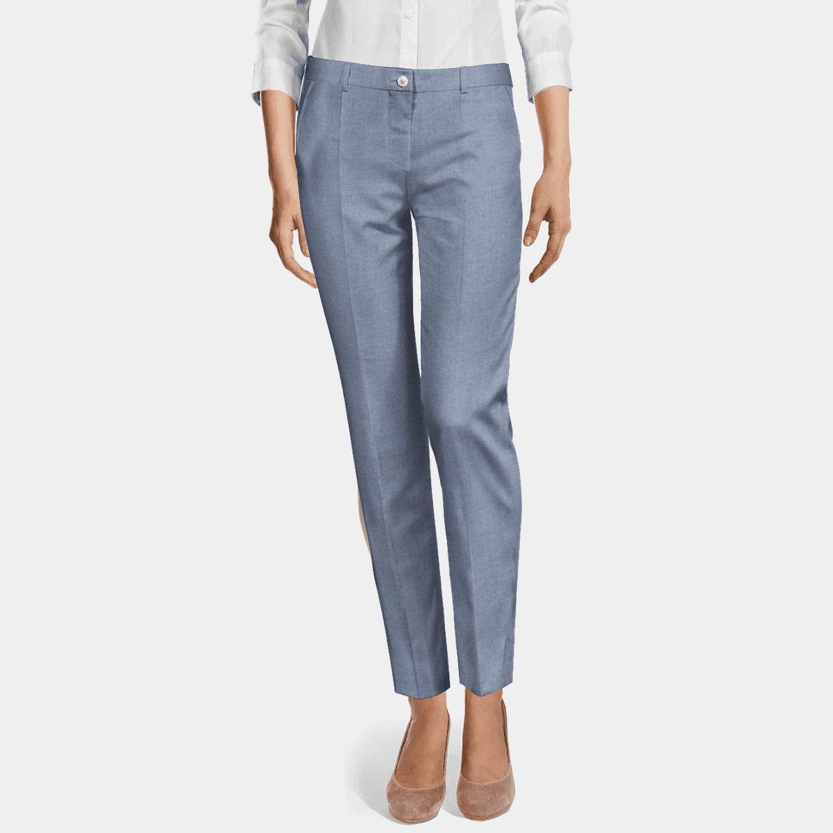 Grey windowpane high waisted flat-front Women Trousers