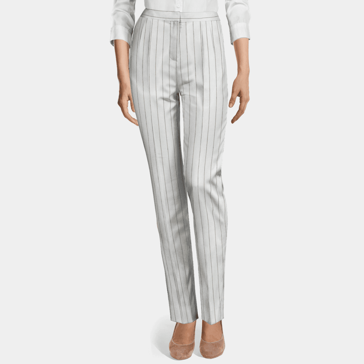 White shadow stripe linen-cotton high waisted pleated lightweight Women  Dress Pants