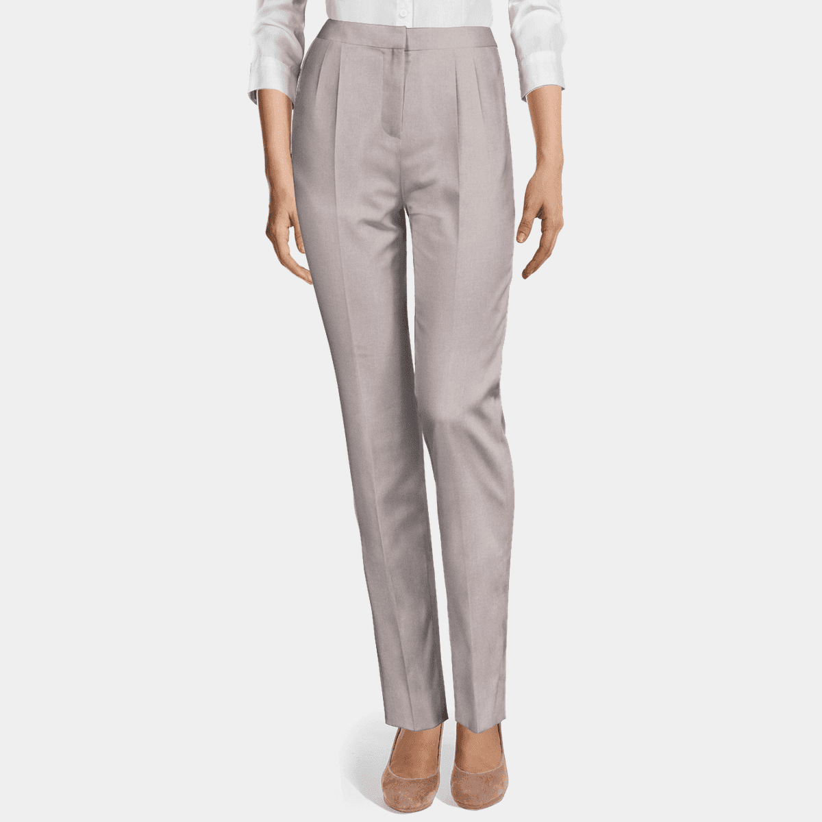 Light gray high waisted pleated wrinkle-free Trousers | Sumissura