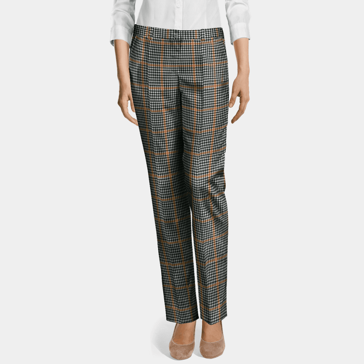 Premium Grey Houndstooth Polyester-Rayon flat-front Women Trousers ...