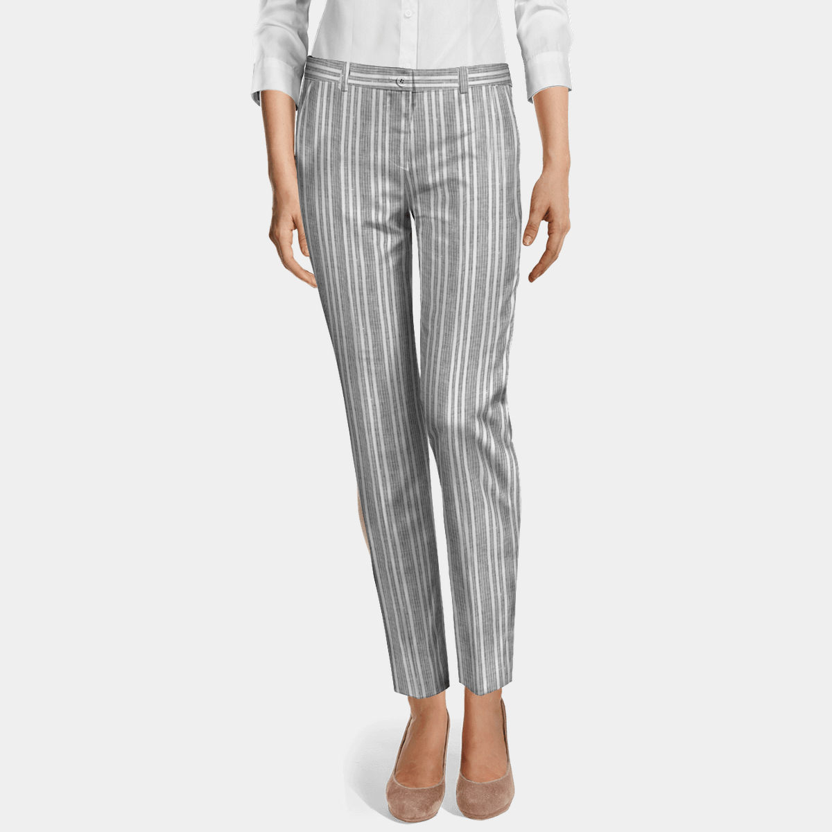 Light Grey striped Linen pleated Cigarette Pants $89 | Sumissura