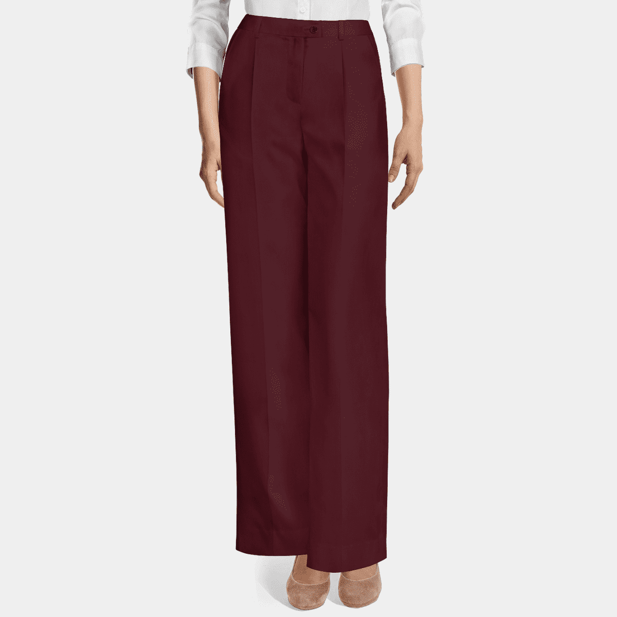 Burgundy Suede Wide Leg Pants With RV Stamped Button Detailed Belt main image 1