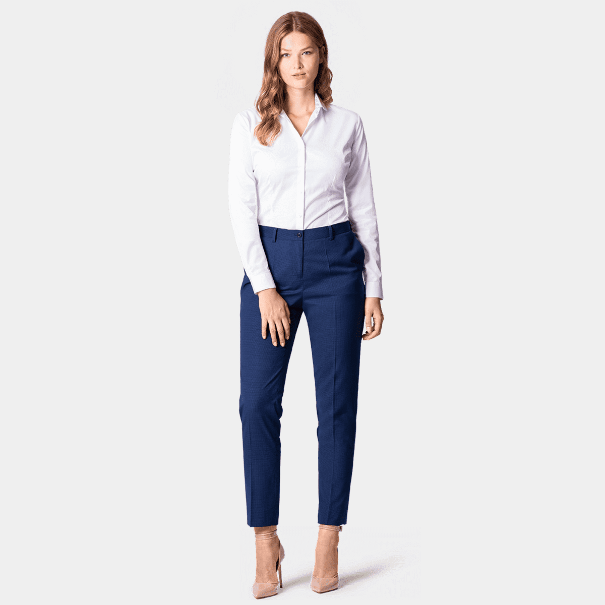 petite navy cigarette trousers Navy blue linen flat-front slim fit Cigarette Pants