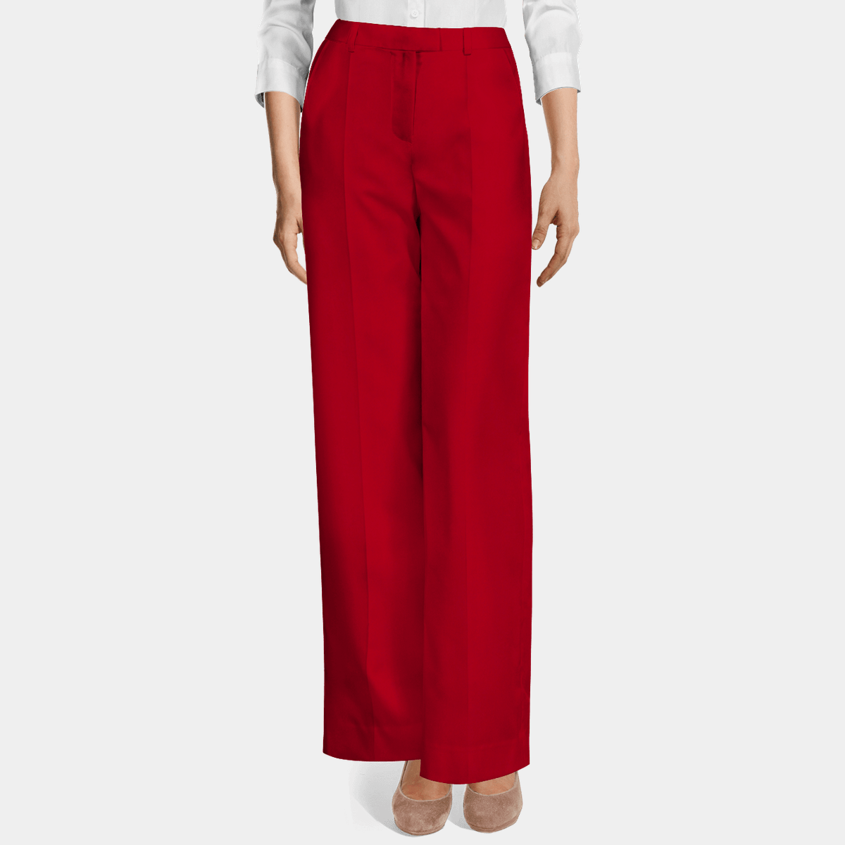 Intense red high waisted flat-front Wide leg Pants